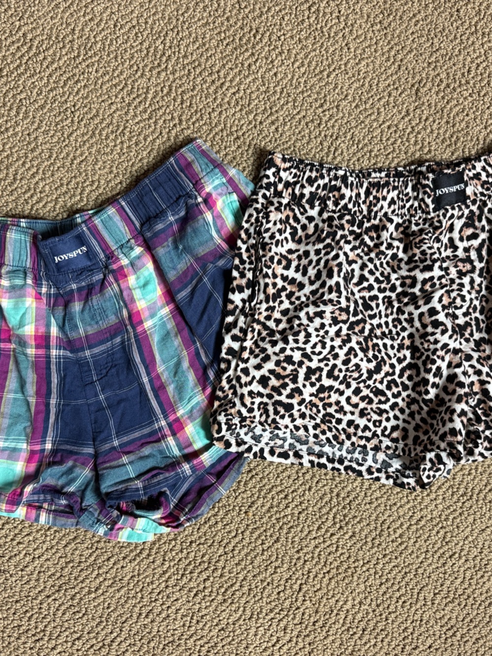 JoySpun Women's Two-Pack Sleep Shorts - Navy Plaid & Leopard